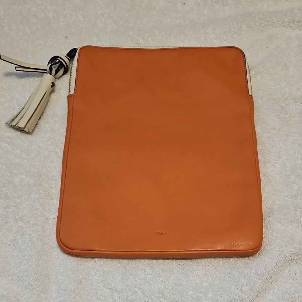 Chloe Orange Leather Pouch with Tassel
